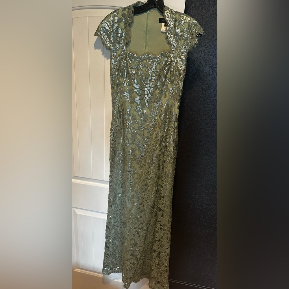 Tadashi Shoji Frosted Jade Sequin Gown Cap Sleeve